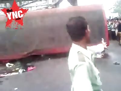 Bus fell over and killed a man