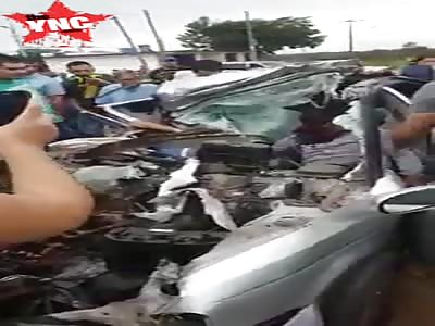Man stuck in car wreck after accident