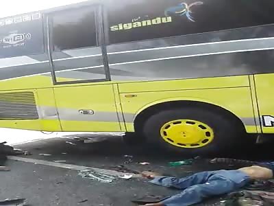 Broken bodies after bus accident