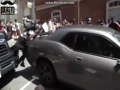 Close up view of car slamming into protesters in Virginia 