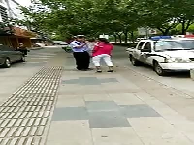 Chinese Cops Take Down Woman With Her Baby