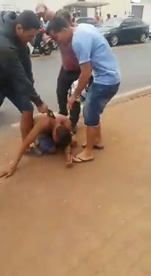 Brazilian Thief Beaten and Tied up by the Population