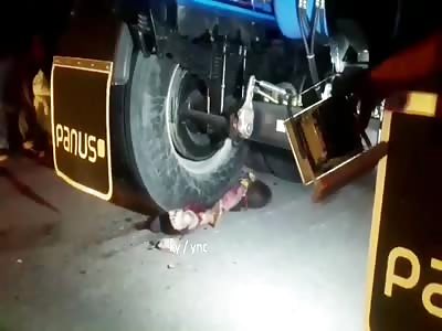 Man Got Completely Squashed Under Truck Tyre