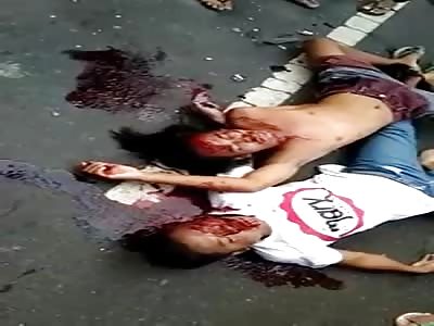 Two Dead and One Still Agonizing Biker Lying in Blood