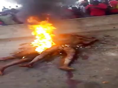 Two Kidnappers Burn in The Street After Mob Justice