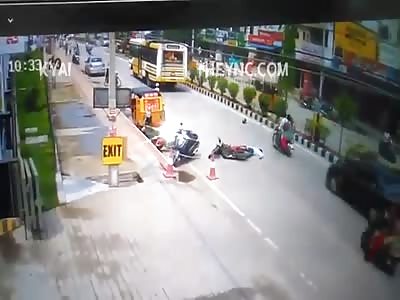 Bikers Head Crushed under Bus
