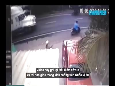 Biker Crushed by Container Truck