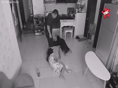 Furious man, hits his daughter and his wife