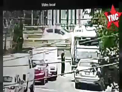 suicide, thrown to be crushed by garbage truck