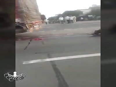 aftermath of brutal accident, man crushed by truck