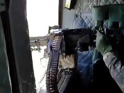Powerful machine gun from a helicopter