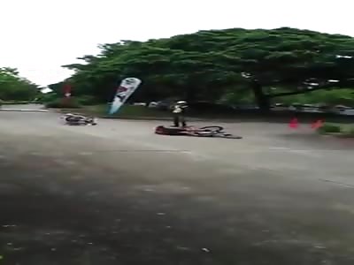 Cyclists fall during the race