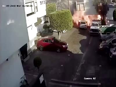 the driver of a crane loses control and drags a gas tank hitting a house and exploits WTF