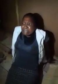 Female thief caught stealing is punished by the homeowner