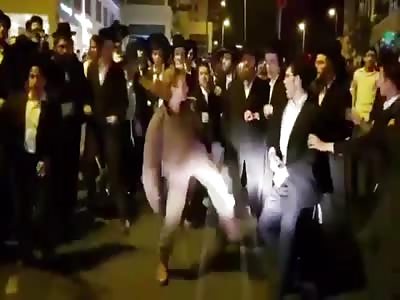 Martial Arts female soldier off duty engages with several orthodox jews