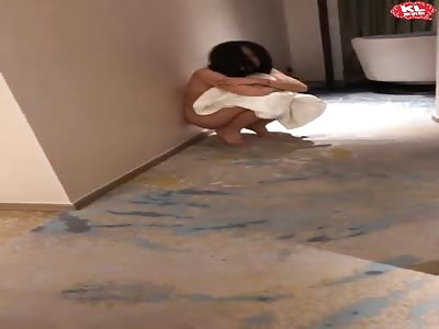 Chinese naked woman throwed out of room