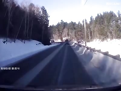 Terrifying moment jeep veers into semi-truck and explodes
