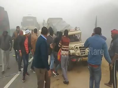 People jumping from bus to save life as bus collied due to dense fog