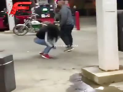 Dude Spears A Female And She Comes At Him With The Whole Gas Pump!
