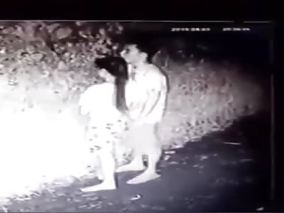 CCTV : Teen couple caught by night vision cam fucking on dark alley 