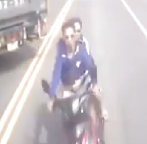 (Video not working) Biker w/ Passenger Drives Head On into Truck
