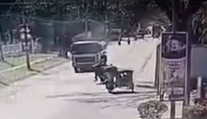 Three on a Rickshaw Destroyed by Truck (w/ Aftermath)