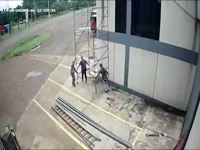 Workers Get Zapped While Moving Scaffold 