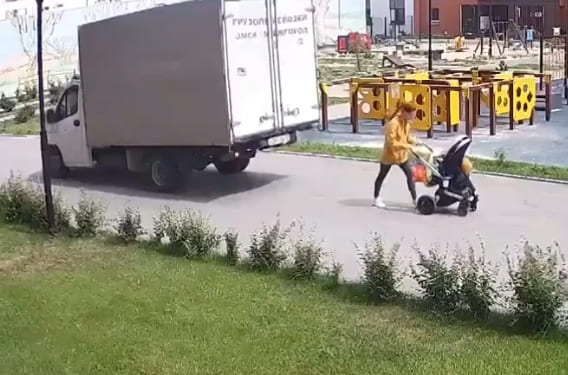 Woman and Kids Ran Over by Box Truck