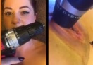 Girl orgasms hard when fucking her pussy with a drill power tool.