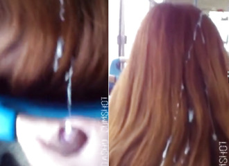 Pervert Cums on Redhead Hair in Bus
