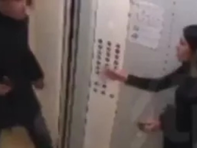 Russian Thug Beats his Tiny GF in an Elevator.