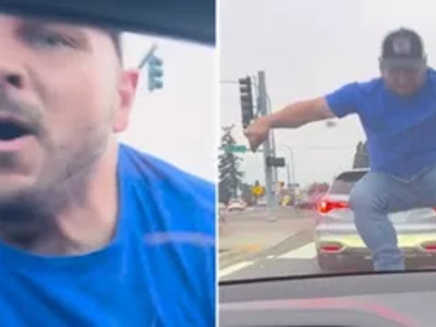 Crazy Loon Goes on Road Raging Rampage after Cutting Several People Off.