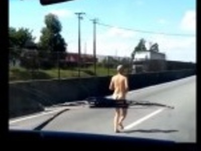 Brazilian MILF jogging naked on the road