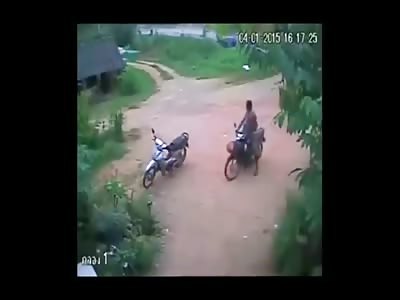 Man Sitting on his Scooter Well Off the Road is Hit by Out of Control Speeding Car