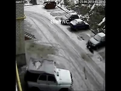 A Man's Brutal Head First Suicide is Caught by CCTV..(Watch Slow Motion) Something Explodes on Imapct