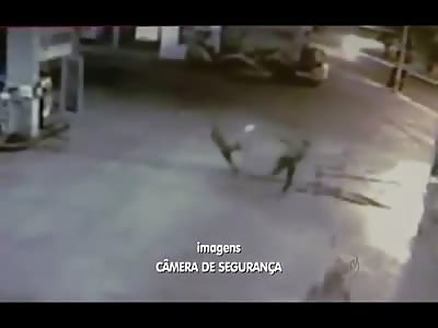Short CCTV Video of Man Beaten to Death at Gas Station with Long Piece of Wood 