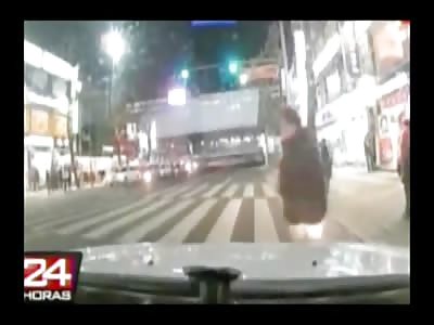 Man Waving to a Car While Crossing the Street is Instantly Killed by a City Bus