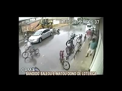 Lottery Store Owner (White Shirt) Makes Mistake of Running after Thieves in his Store and Pays with His Life 