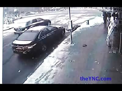 Man in the Bronx is Struck by Car and Flies Across the Ice like a Hockey Puck 