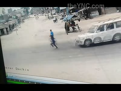 Not Fast Enough Kid is Hit and Dragged by Car After Hopping off Bike (2 Angles)