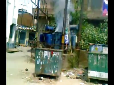 Man gets As Close as he Can to Worker being Fried on a Transformer 