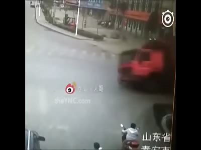 Brutal Death: Scooter Rider Crushed by Coal Truck (Slow Motion Added)