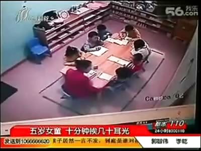 Psychopathic Bitch Preschool Teacher Beats the Crap out of Little Kid-