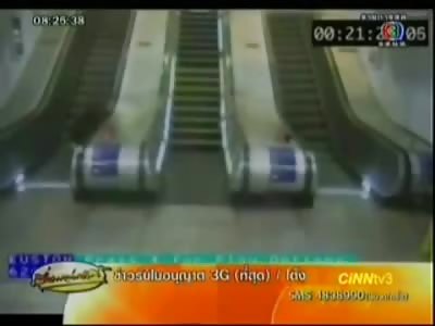 Woman Finds a More Fun Way to get up the Escalator