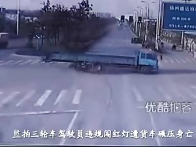 Man in a Rickshaw Cart is Crushed by Huge Truck in Brutal Accident