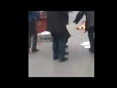 Deranged Woman Sets herself on Fire in Public