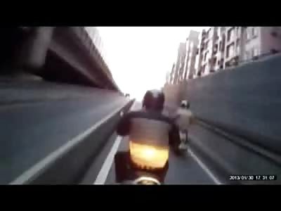 Biker out on his New Scooter gets a Cas of the Shakes at the Wrong Time