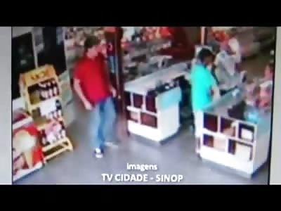 Customer trying to be a Hero is Quickly Shot to Death (Watch Slow motion of the Murder) 