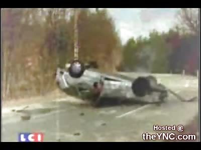 Guy Crawling out of Already Flipped Over Truck Gets Hit By Speeding Van