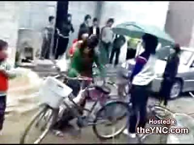 Chinese Gangster Bitches kick some Girls off their Bikes and Terrorize them